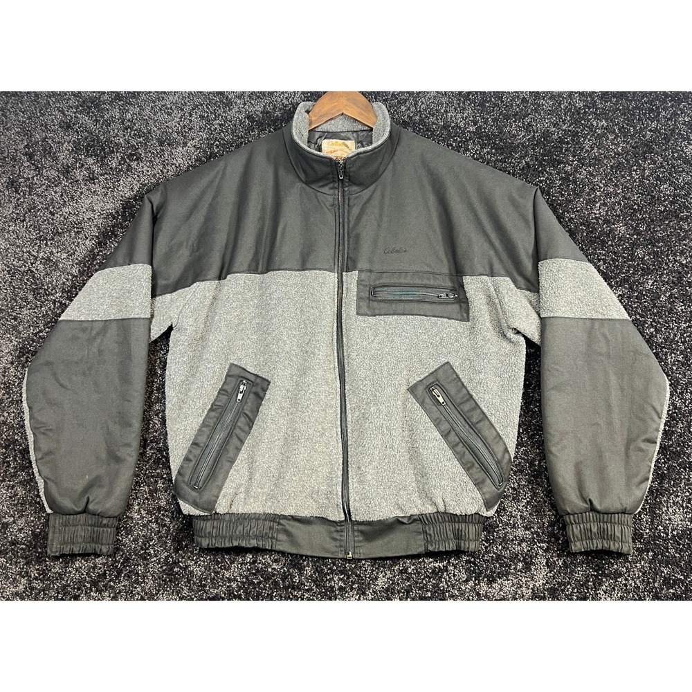 Vintage Cabela's‎ Mens Fleece Jacket Full Zip Gray Black Outdoors Gore-Tex XCR